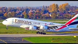 A380 multiple-view take-off at DUS from 6 different spots