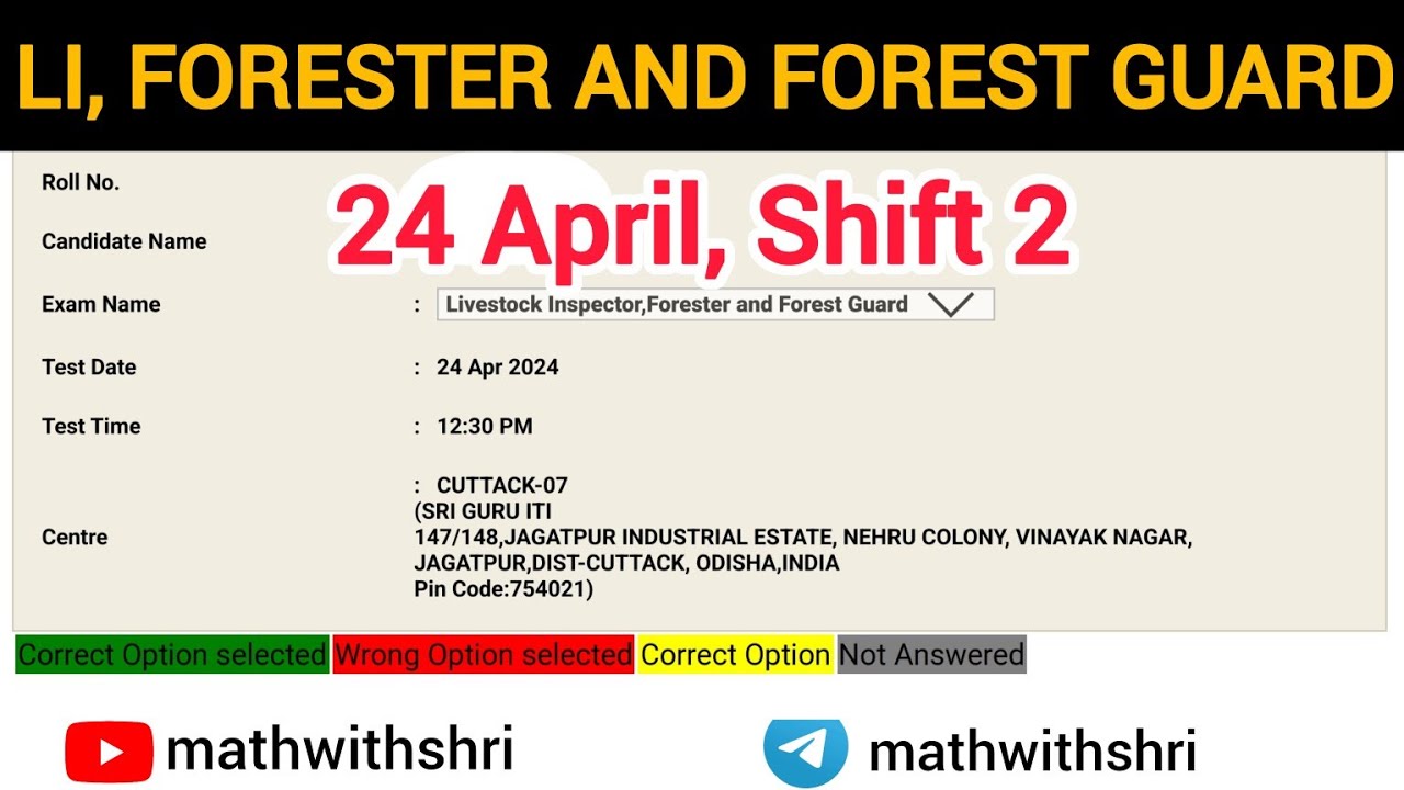 LI, FORESTER & FOREST GUARD 2024 Math Solution : 24 April, Shift 1 solved paper - must watch 