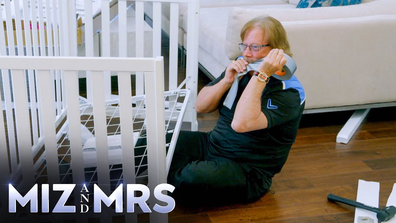 Mr. Miz puts the baby’s crib together with duct tape Miz & Mrs., Nov