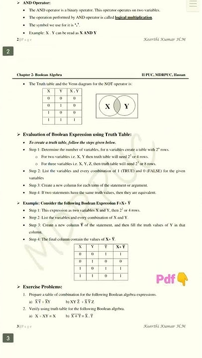 2nd puc computer science 2chapter | Boolean Algebra pdf 👇|| #shorts ...