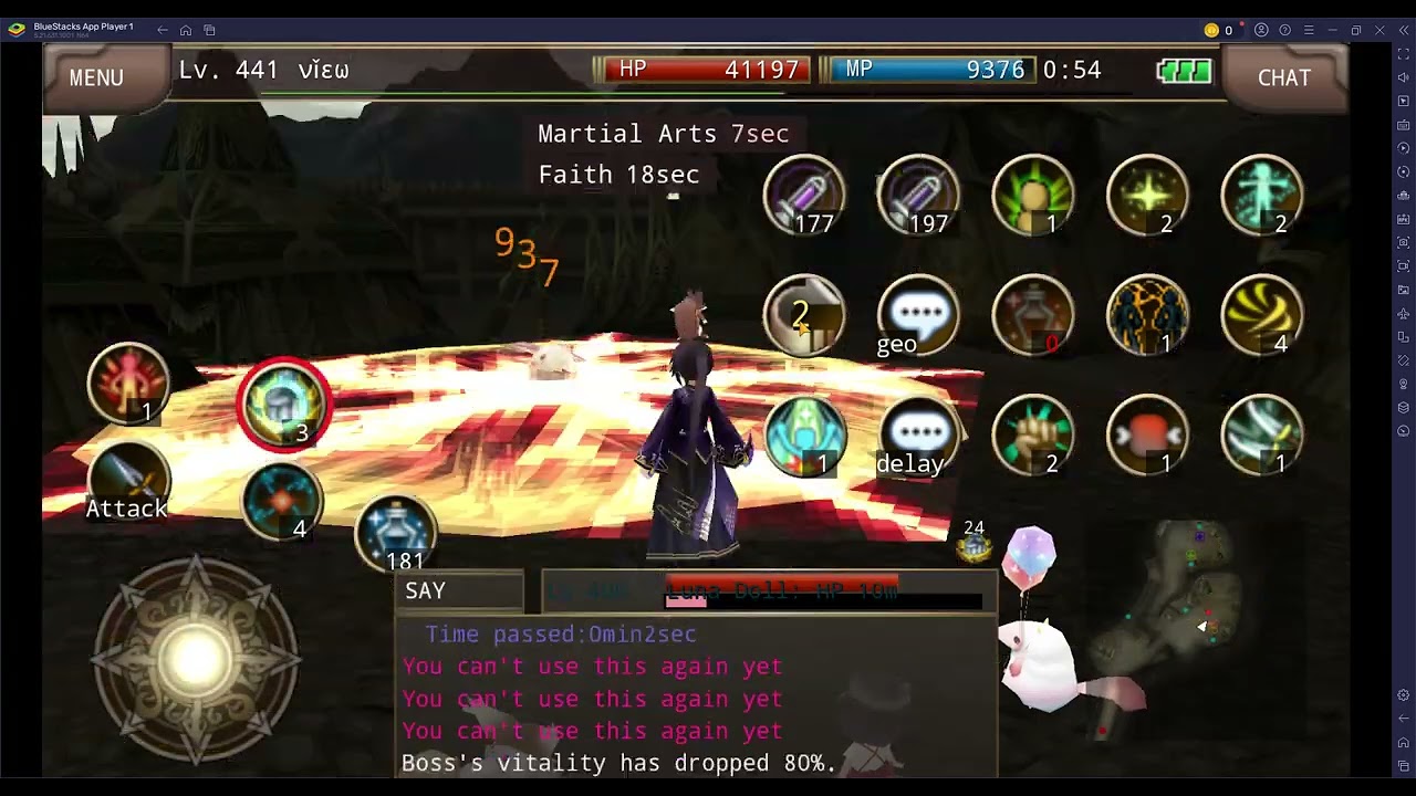 iruna online - monk status pure geo test dmg with Red Candy
