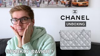 21K SILVER CAVIAR CHANEL WALLET ON CHAIN UNBOXING 