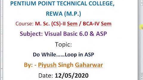 Online class on using Do While.....Loop in ASP by Piyush Singh PPTC Rewa