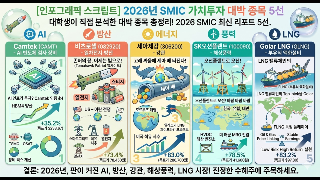 [2026년 메가 트렌드를 주도할 SMIC 가치투자 대박 종목 TOP 5 핵심 요약] #가치투자#SMIC#AI반도체#방산#열전지 ...