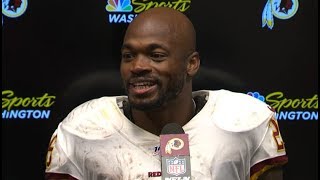 Adrian Peterson reacts to moving into sixth all-time on rushing list