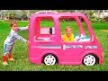 Vlad and nikita ride on barbie car to camping