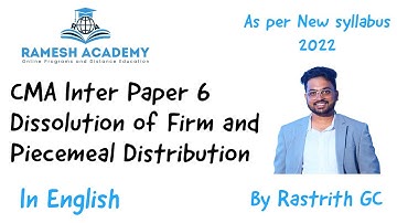 CMA Inter Paper 6 Dissolution of Partnership Revision In English by Rastrith as per New Syllabus