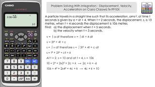 Problem Solving With Integration - Displacement, Velocity, Acceleration on Casio Classwiz fx-991EX