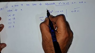MCQ--alpha and beta are the zeroes of the polynomial f(x)= x²-7x+k such that ( alpha-beta) =1 find t