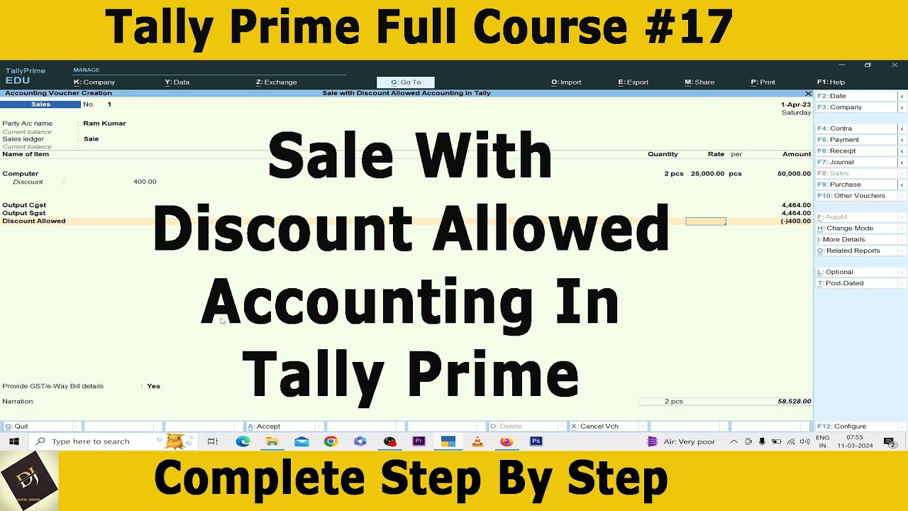 Sale With Discount Allowed Under GST in Tally Prime Sale With Trade