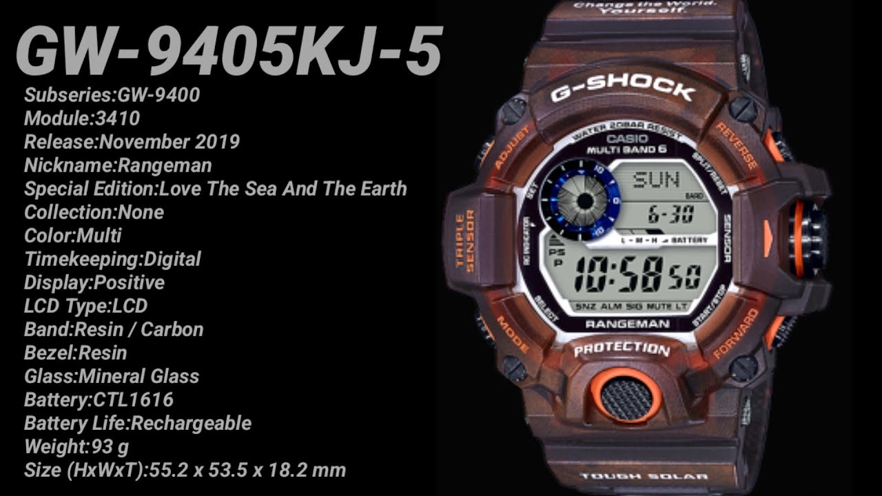 CASIO G-SHOCK GW-9405KJ-5JR RANGEMAN Master Of G OKAPI Special Edition :  Love The Sea And The Earth