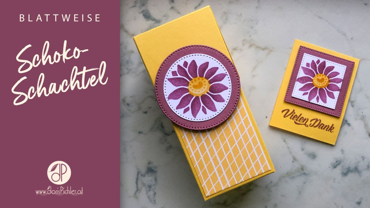 Schokoschachtel und Karte mit Sonnenblumen - Blattweise