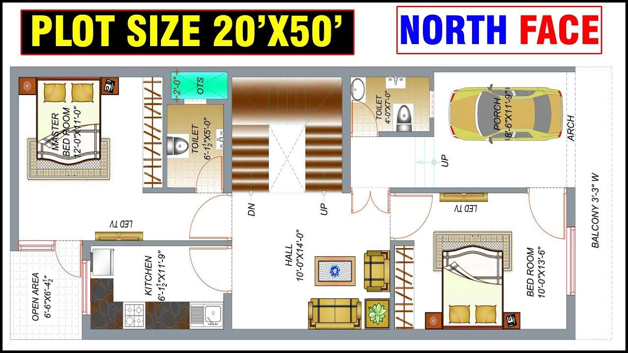 20' x 50' house plans vastu house plan 20 x 50 North