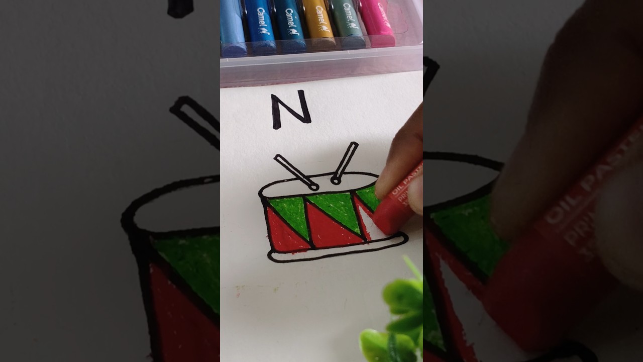 🎨 Drawing a Drum 🥁 Using Letter N 🅽 | Easy Alphabet Drawing for Kids & Beginners | 