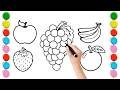 Drawing and Coloring Fruits For Kids and Toddlers ||