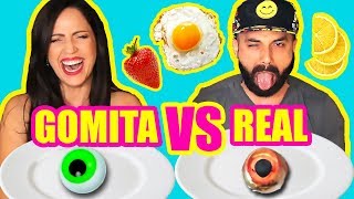 COMIDA de GOMA vs REAL! COMER OJO...OH NO! RETO SandraCiresArt - Gummy Food Challenge