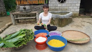 How to make rice cakes yellow, purple, orange wrapped in leaves - Goes to the village market to sell