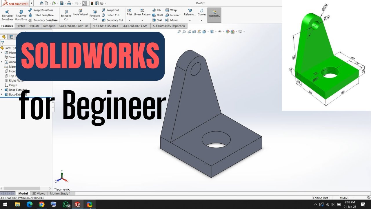 SolidWorks Tutorial for Beginners | Simple 3D Shape Design