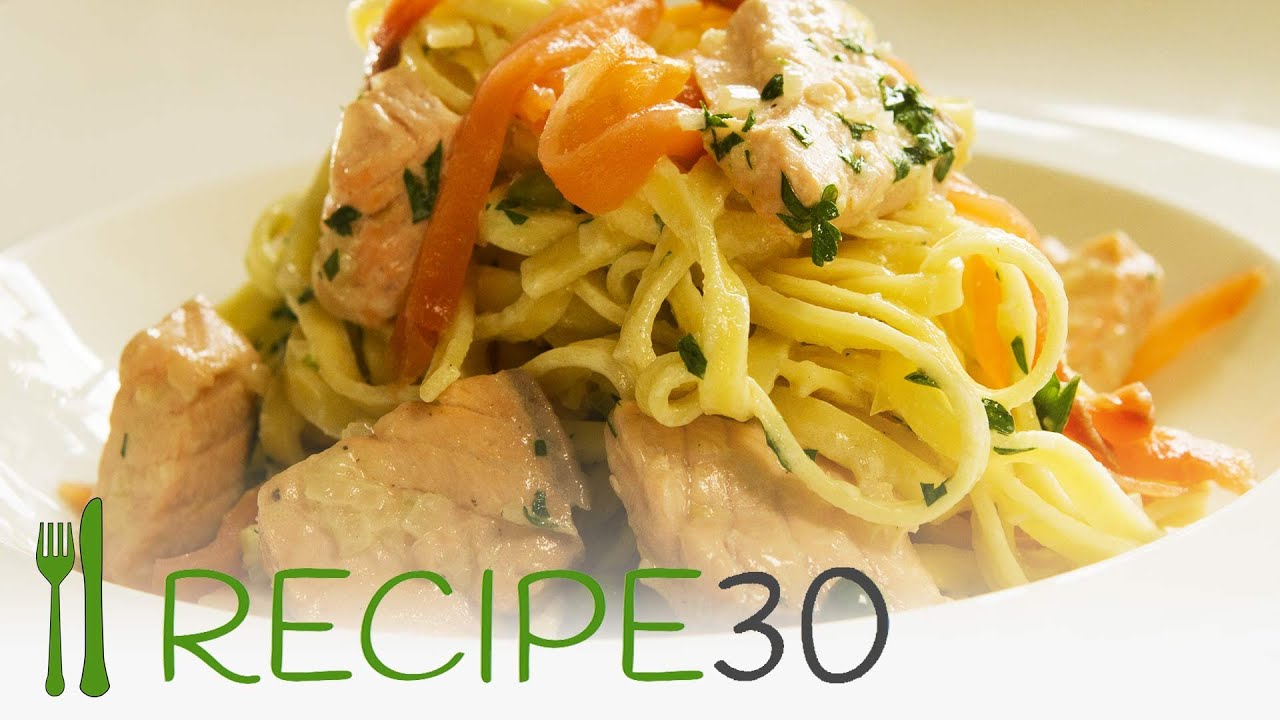 TWO SALMON LINGUINE  pasta recipe with cheese and cream by Recipe30.com