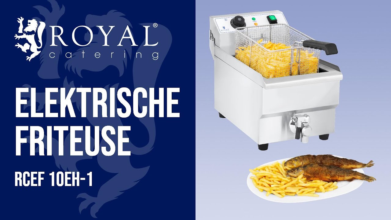 Friteuse Professionnelle 10L Royal Catering - 3000W, Thermostat Réglable, Zone Froide, Acier Inox