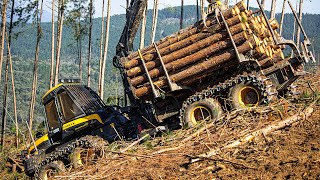 Forestry harvesting with Ponsse machine with winch assistance