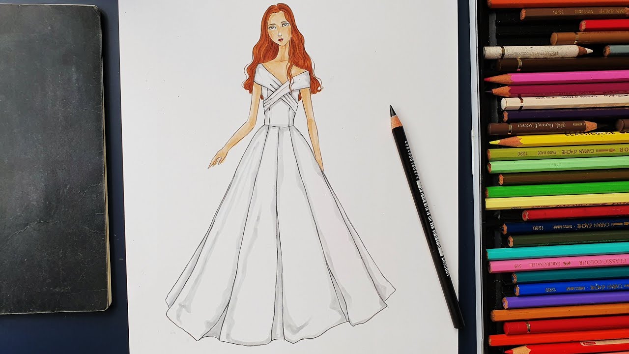 Cara Menggambar Desain Baju Pengantin untuk Pemula | Wedding Gown Fashion Illustration Easy