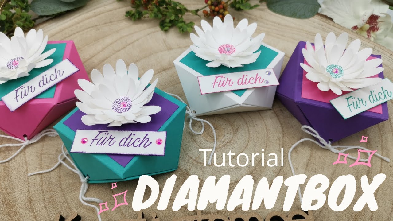 Anleitung Diamantbox mit seitlicher Öffnung / DIY Geschenkverpackung Gänseblümchengruß