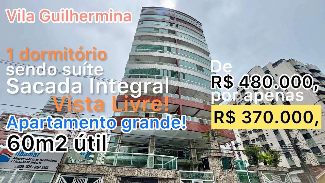 1 dormitório, varanda gourmet VISTA LIVRE na Guilhermina, próximo da praia! Parcelamento sem banco