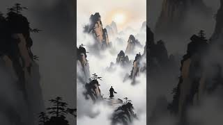 Solitude and peace on the mountain path. #InkWash #Meditation#MountainView#AsianArt #Peaceful #viral