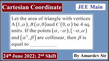 Let the area of triangle with vertices A(1,α) B(α, 0) and C(0, α) be 4 sq. units. If the points...