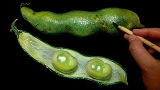 Painting of Broad beans with acrylic paint by polka.