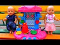 Baby born dolls playing with new toy Kitchen