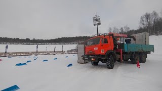 КАМАЗ на лыжной трассе. Работа на вездеходе.