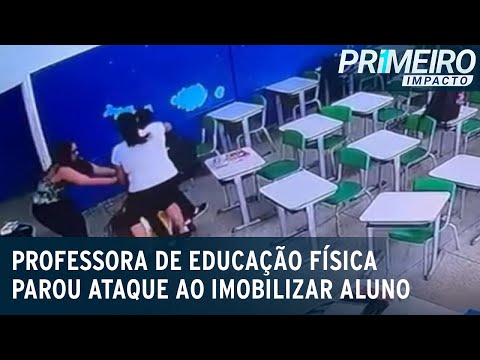 Vídeo mostra professora imobilizando autor de ataque em escola de SP | Primeiro Impacto (27/03/23)