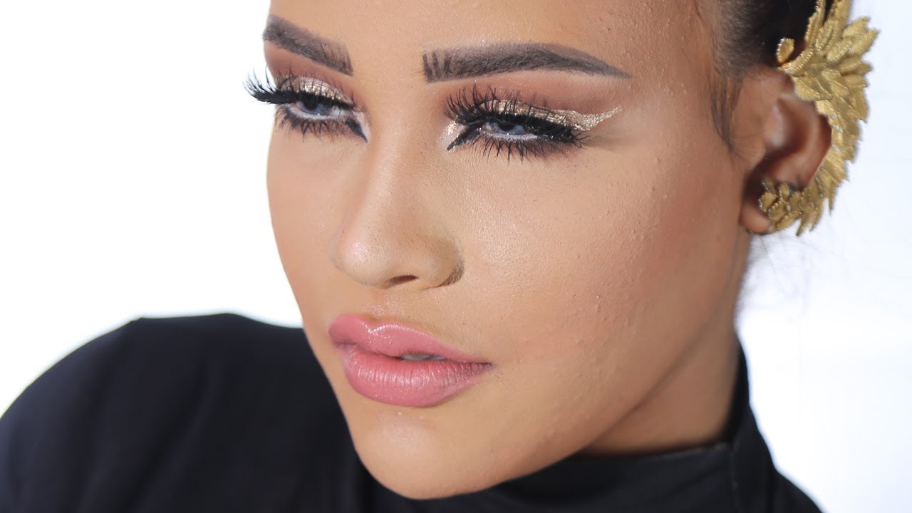 Gold glitter eye makeup tutorial - YouTube