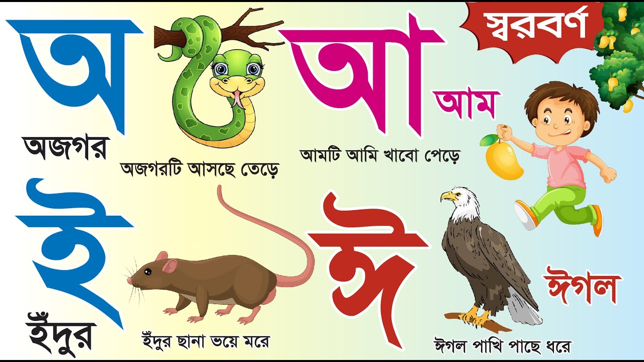 Sort Bangla Bangla Sorborno | বাংলা স্বরবর্ণ অ আ ই ঈ | অ তে অজগর | আ তে আম | ই তে ...