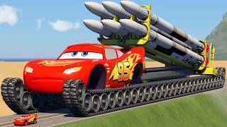 GIANT Long McQueen TANK with MISSILE LAUNCHER vs Big & Small Lightning McQueen | BeamNG.drive screenshot 4