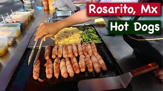 Bacon Wrapped Hotdogs from Rosarito beach Mexico.  Mexican Style street food DONT MISS!