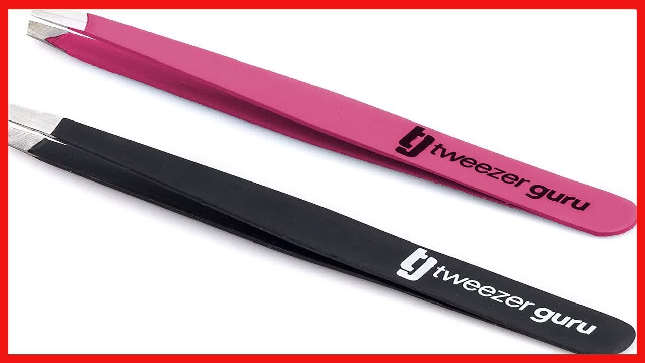 Tweezer Guru Tweezers for Eyebrows - 2 Pack Slant Tip Professional Stainless Steel Eyebrow Tweezers