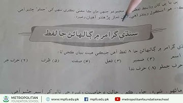 Sindhi Grammar | CLASS 8 Sindhi | 30th April 20021 | Metropolitan Foundation School