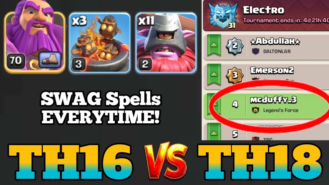 coc様 ULTIMATE Combo for TH16 vs TH18: GW + 3X Furnace + 11X Thrower is