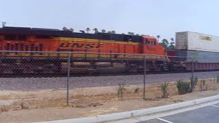 BNSF Stack Train Going East Meets Another BNSF Stack Train Going West - Riverside, CA USA 7/9/2018