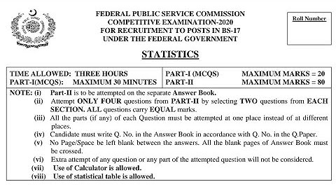 CSS PAST PAPERS - 2020 - STATISTICS - OPTIONALLY SUBJECT  (GROUP 2)