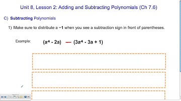 Unit 8, Lesson 2: Adding & Subtracting Polynomials
