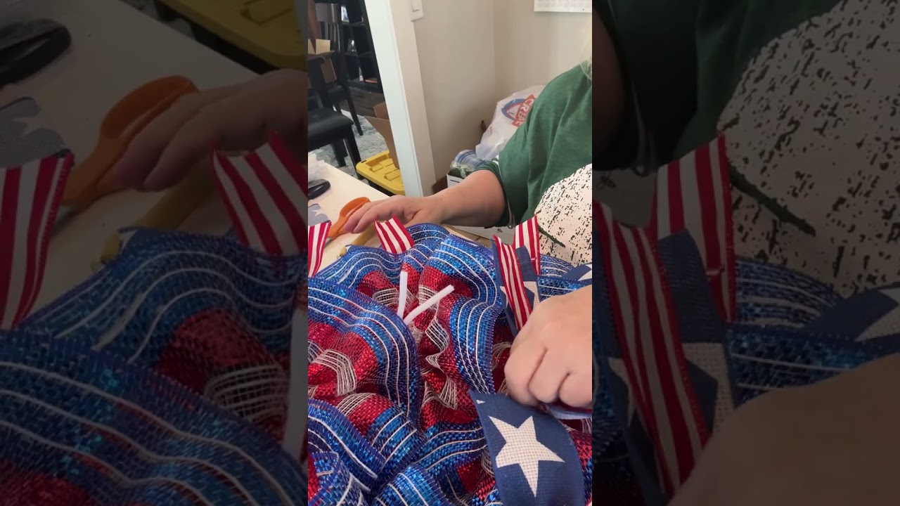 Patriotic mesh wreath for the Fourth of July front door decor seasonal wreath