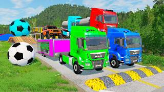 Flatbed Trailer McQueen Transportation with Truck - Speedbumps vs Cars vs Train - BeamNG.Drive 255 screenshot 4