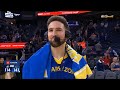 Klay Thompson talks after Golden State Warriors beat Oklahoma City Thunder 141-114