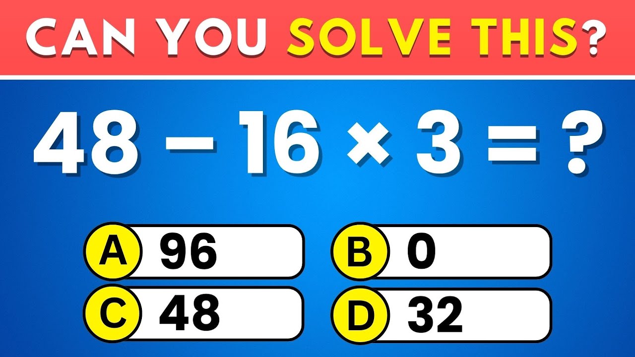 Can You Solve This Maths Quiz? | 30 Challenging Math Questions 🧠 - YouTube