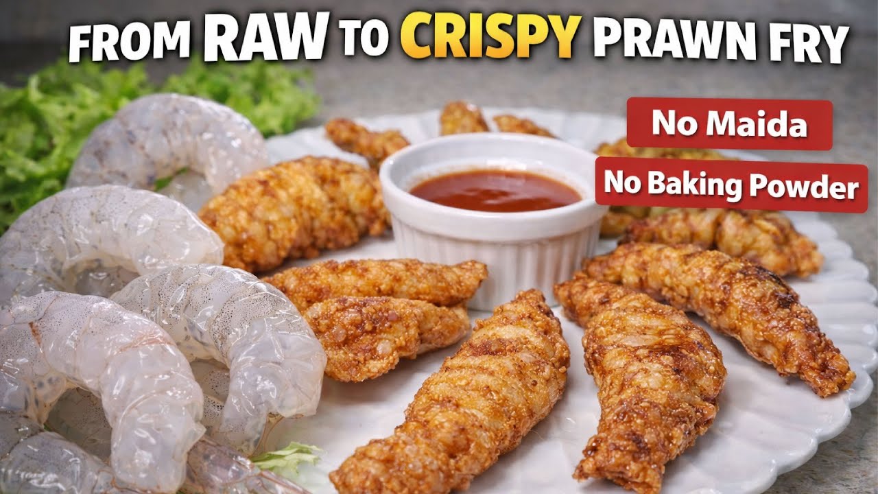 Healthy Golden Prawn Fry Recipe | Crispy Shrimp Fry | No Maida | No Baking Powder