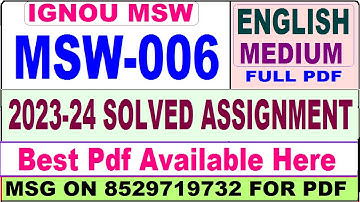 msw 006 solved assignment 2023-24 || msw 006 solved assignment 2024 in english || ignou msw006